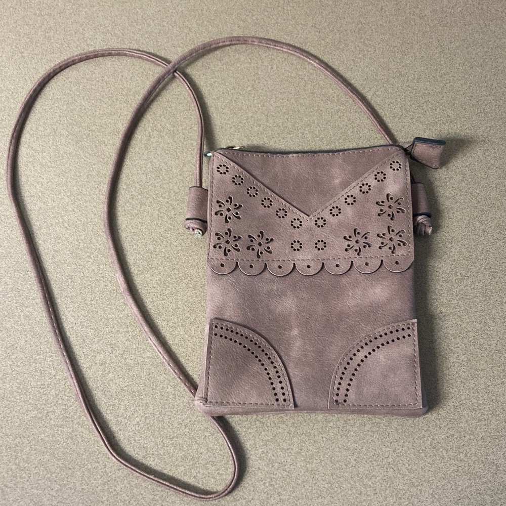Women's Lavender Crossbody Phone Bag with Floral Cutout